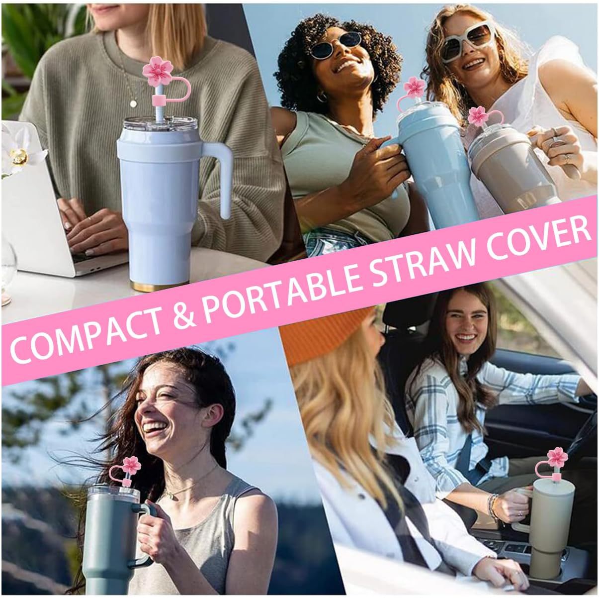 Wholesale 10mm silicone straw cap cute cherry blossom shape beverage straw plug set